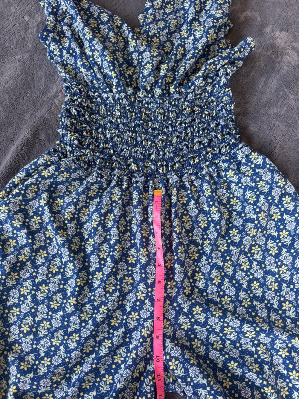 Max Studio Blue Floral Smocked-Waist Jumpsuit - Picture 8 of 9